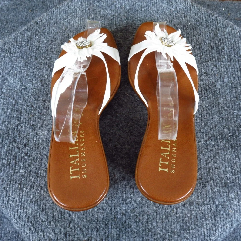 Italian Shoemakers Womens Floral‎ Wedge Sandals Size 8 Summer Slide White Brown